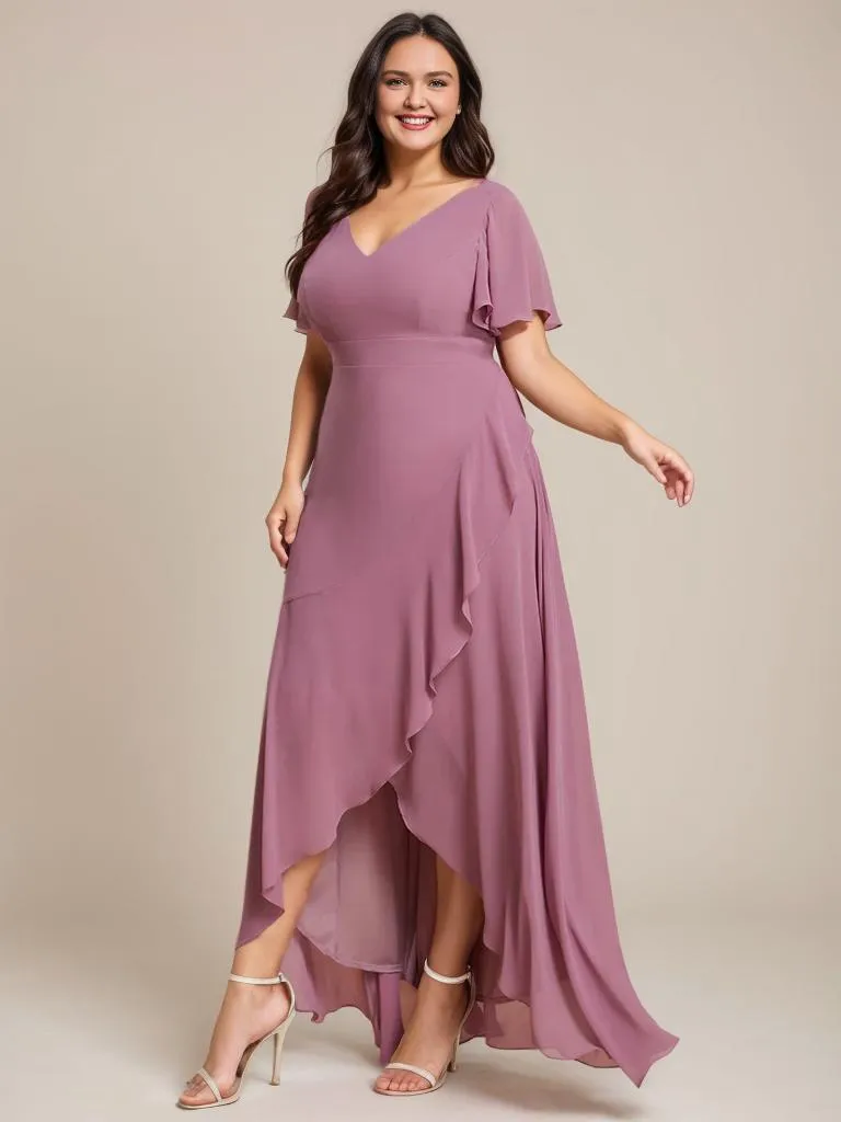 Sharana sleeved hi low bridesmaid dress in chiffon