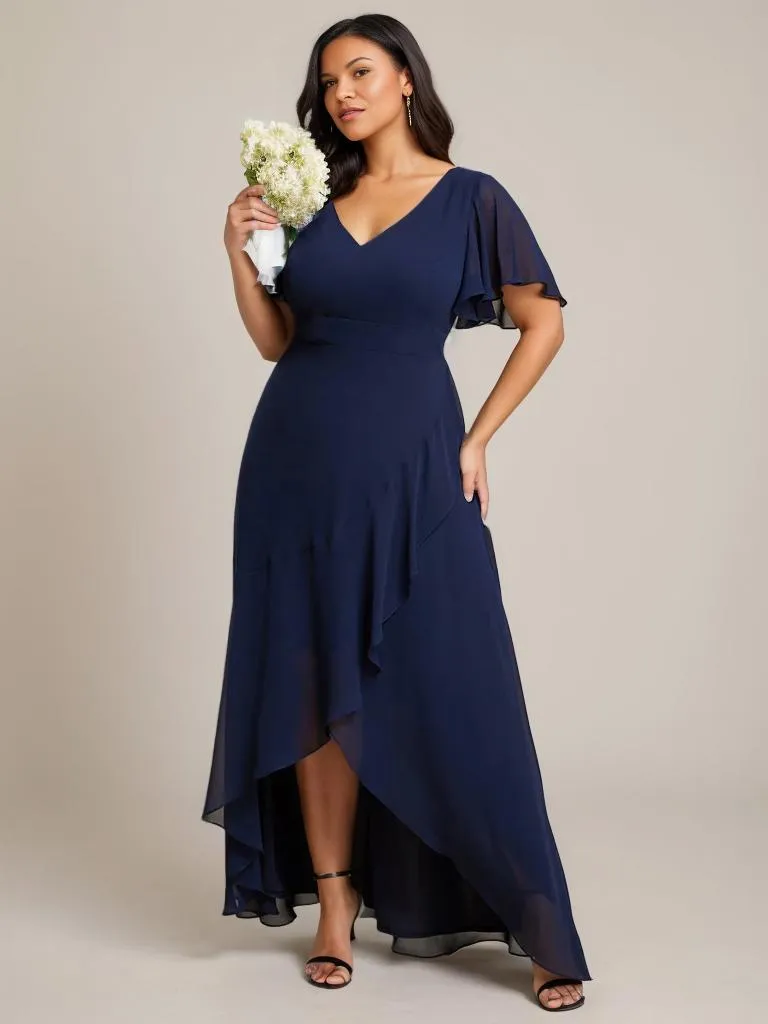 Sharana sleeved hi low bridesmaid dress in chiffon