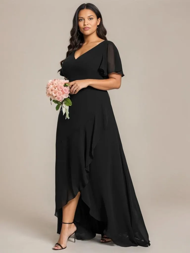 Sharana sleeved hi low bridesmaid dress in chiffon