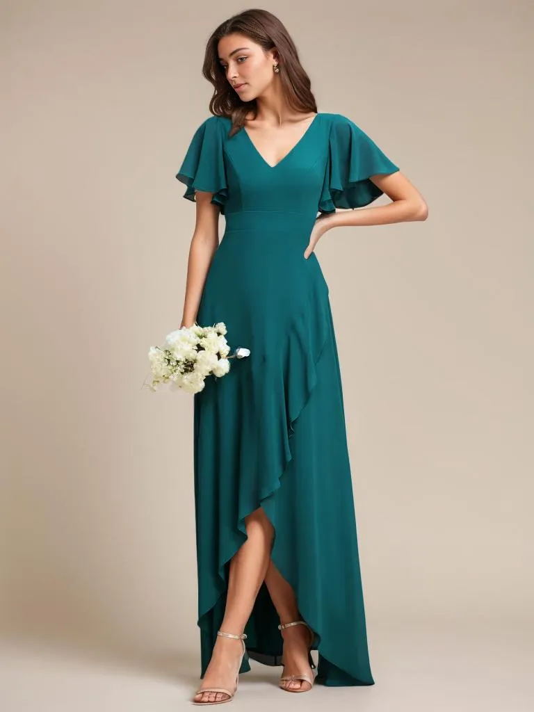 Sharana sleeved hi low bridesmaid dress in chiffon
