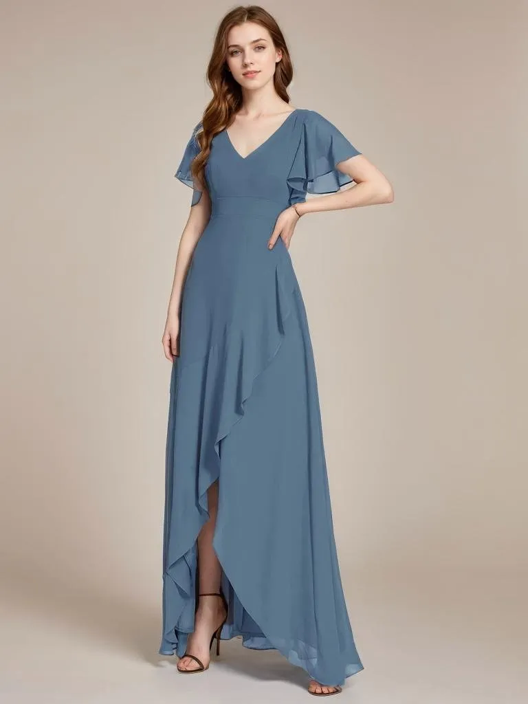 Sharana sleeved hi low bridesmaid dress in chiffon