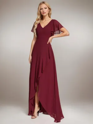 Sharana sleeved hi low bridesmaid dress in chiffon