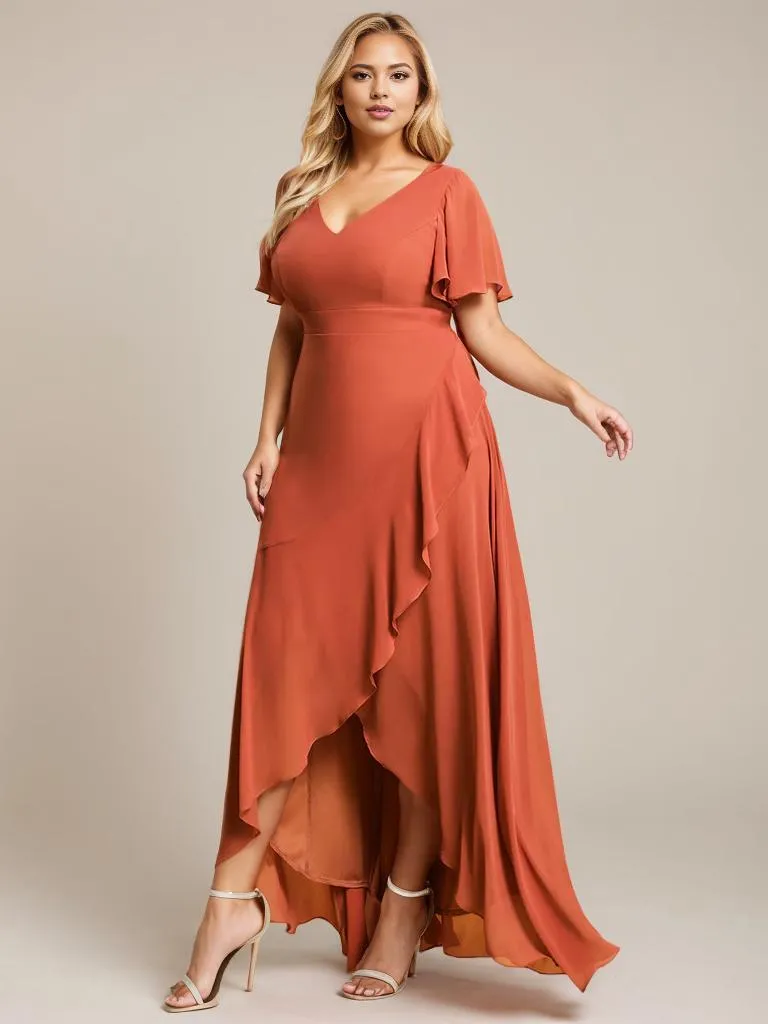 Sharana sleeved hi low bridesmaid dress in chiffon