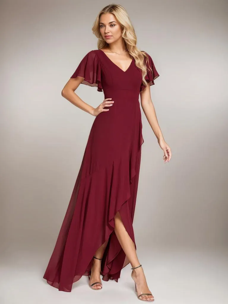 Sharana sleeved hi low bridesmaid dress in chiffon