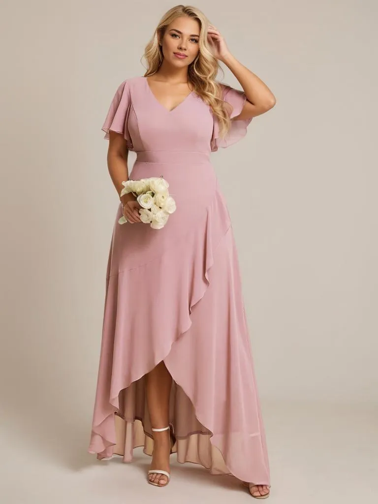 Sharana sleeved hi low bridesmaid dress in chiffon