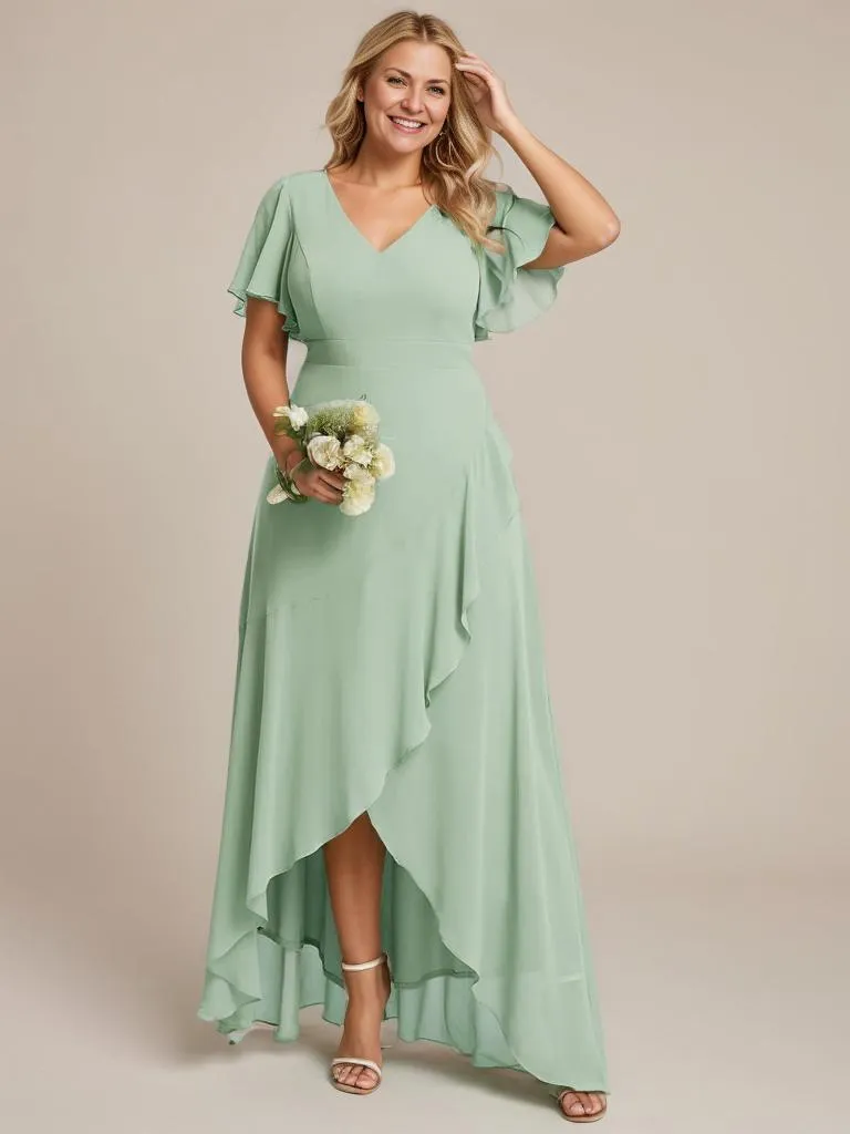 Sharana sleeved hi low bridesmaid dress in chiffon