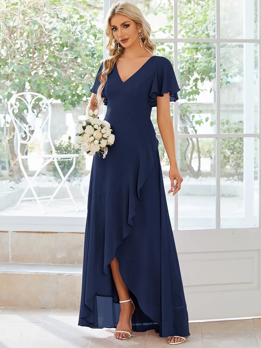 Sharana sleeved hi low bridesmaid dress in navy Express NZ wide