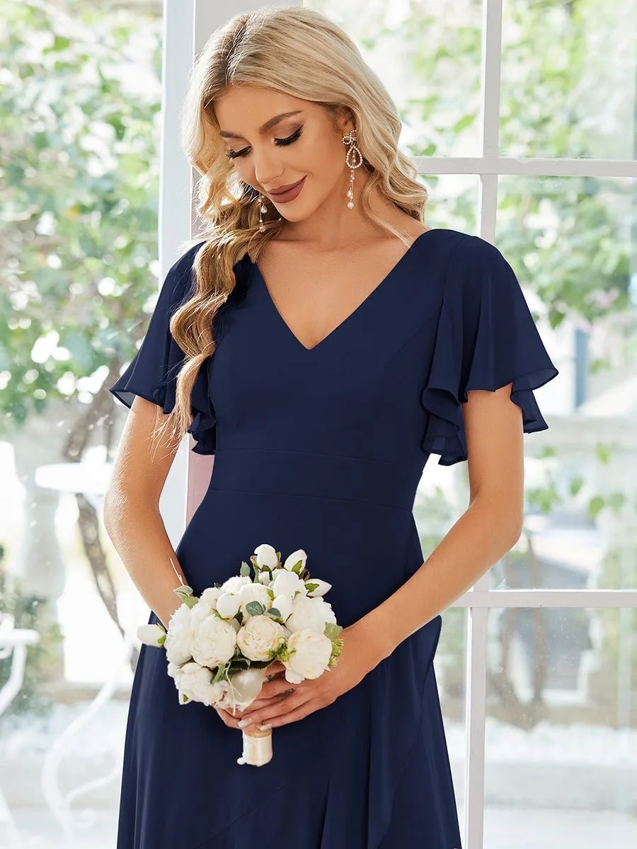 Sharana sleeved hi low bridesmaid dress in navy Express NZ wide
