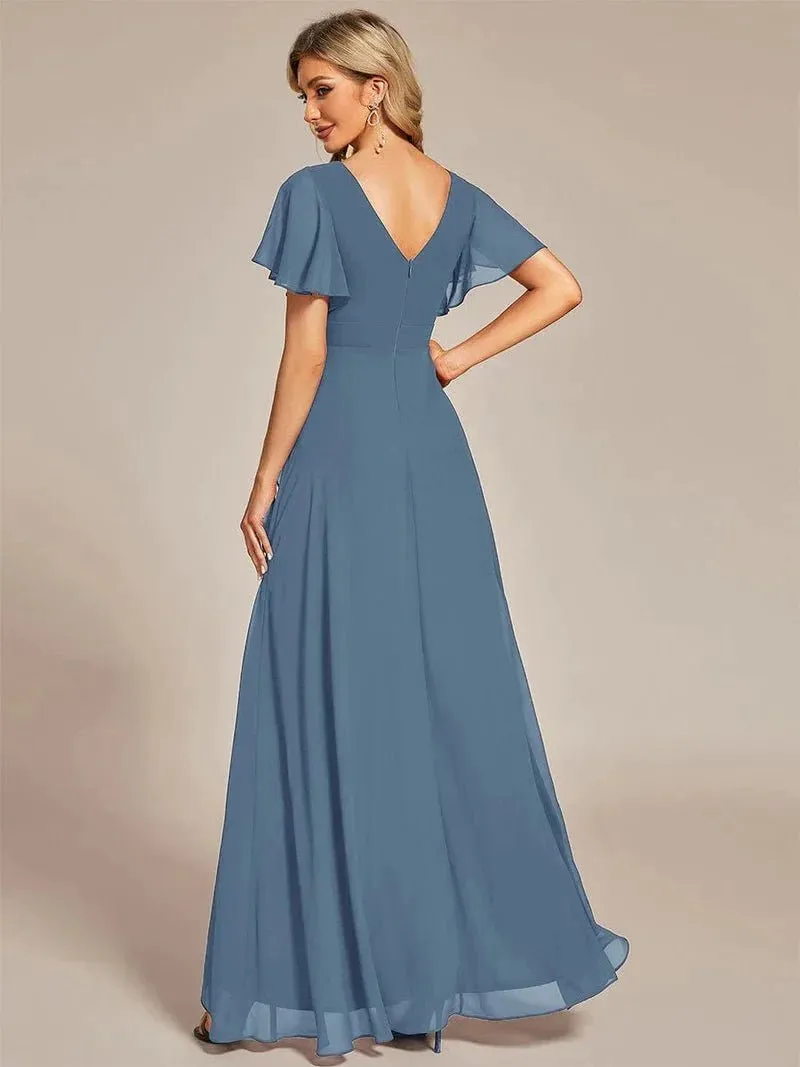 Sharana sleeved hi low dress in chiffon dusky navy s18 Express NZ wide