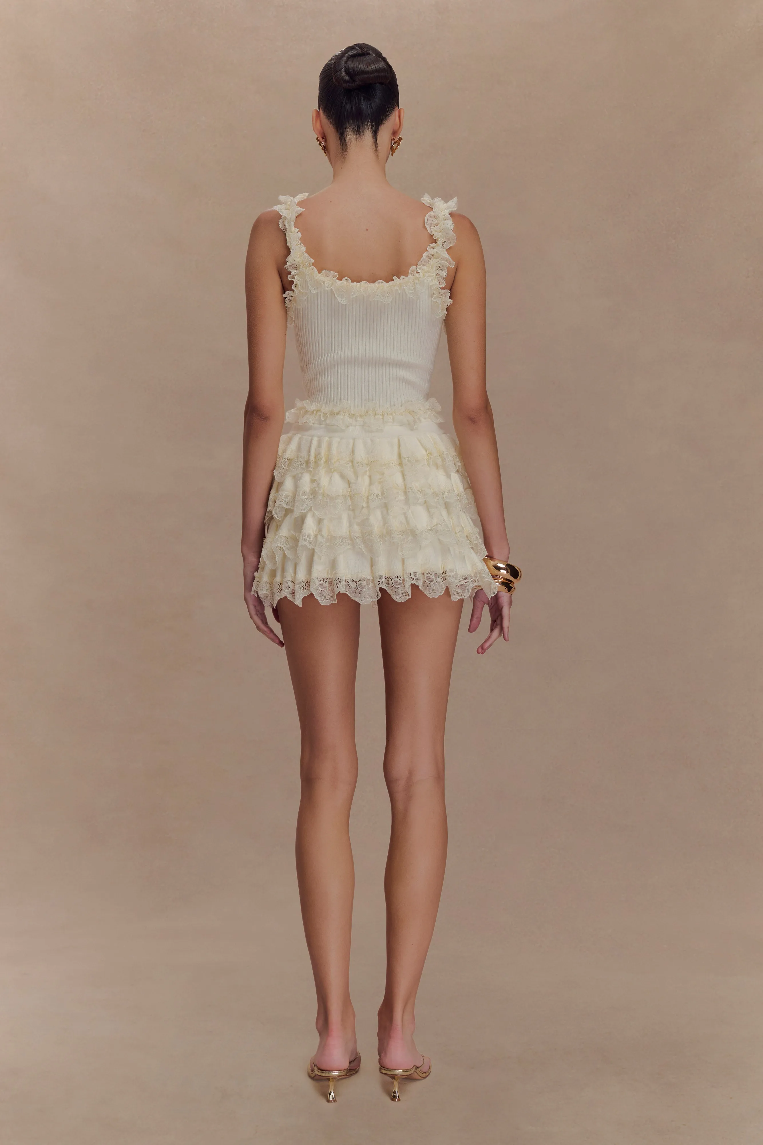 Shay Lace Ruffle Knit Top - Cream