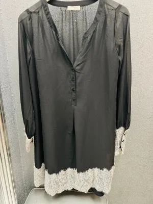 Sheer chiffon navy-black lace detail dress