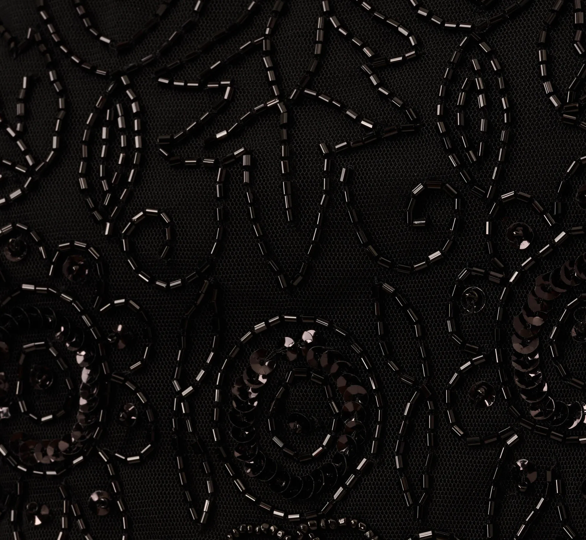 Short Sleeve Blouson Beaded Gown In Black