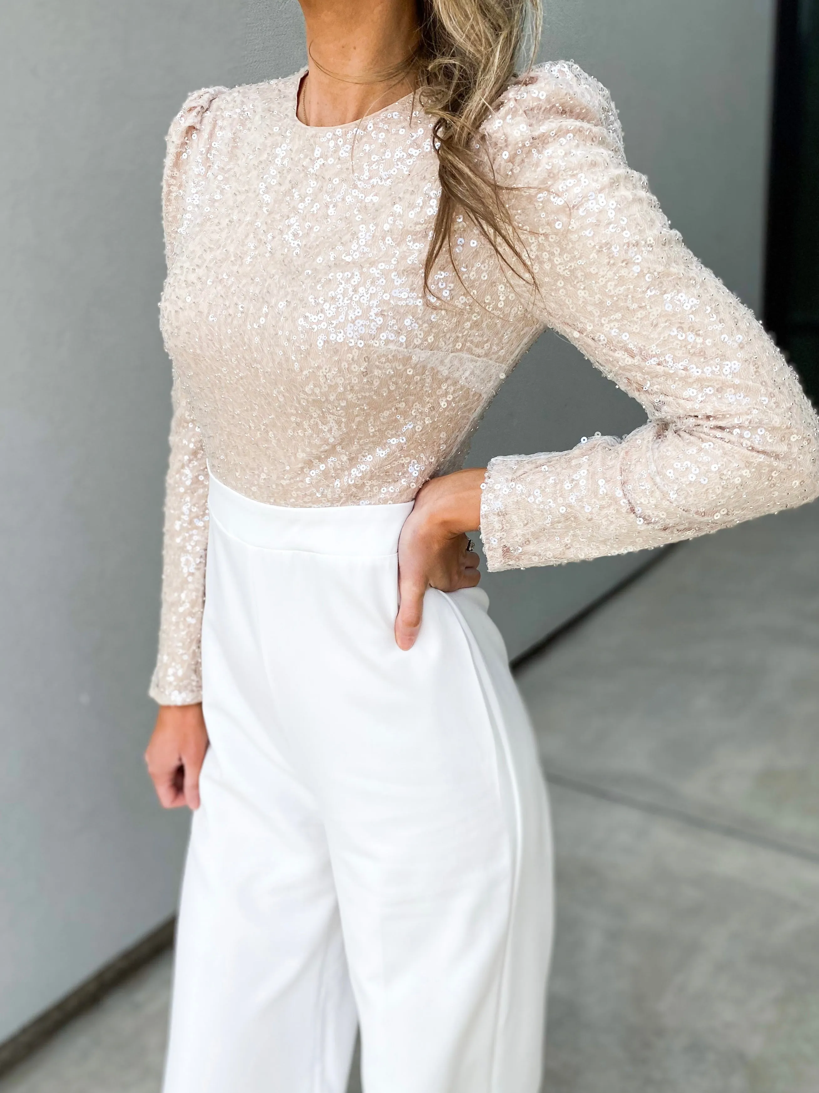 Sincerely Yours Sequin Top Wide Leg Jumpsuit