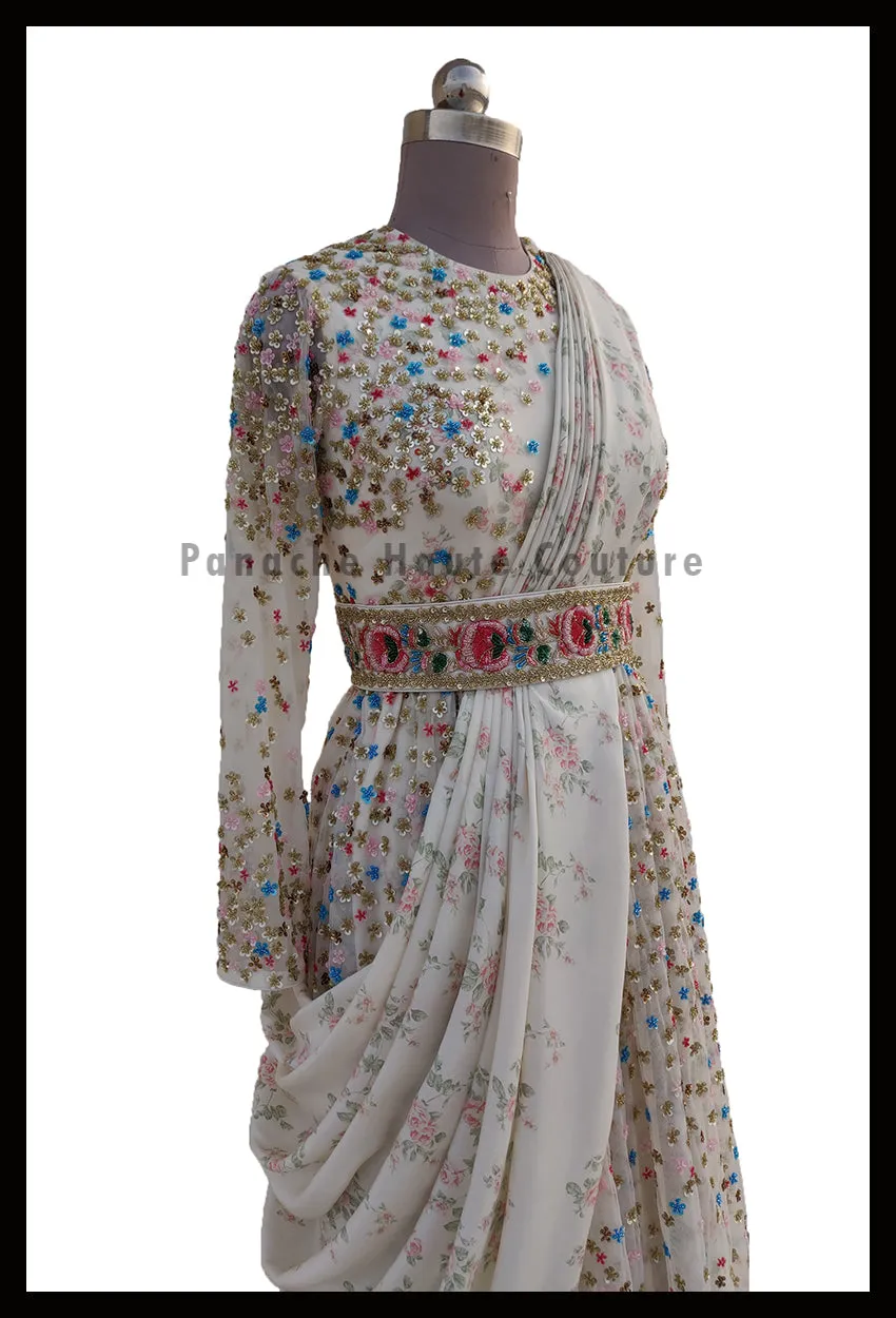 Sizzling Ivory Color Party Wear Gown