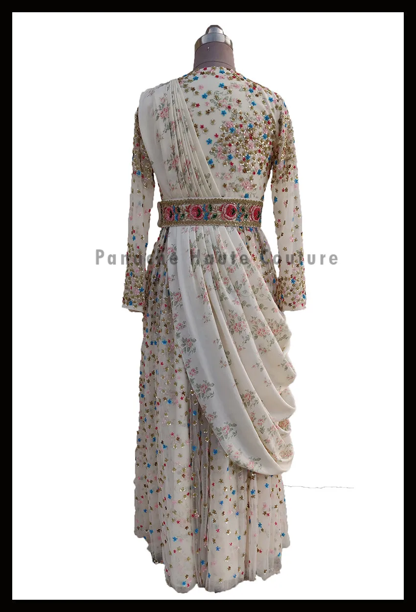 Sizzling Ivory Color Party Wear Gown
