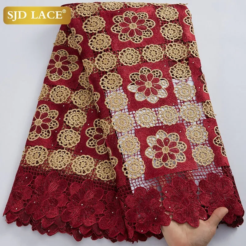SJD LACE 2021Skin Friendly Classic African Eembroidery Guipure Cord with Stones Fabric Nigerian Celebration lace For Party A2547