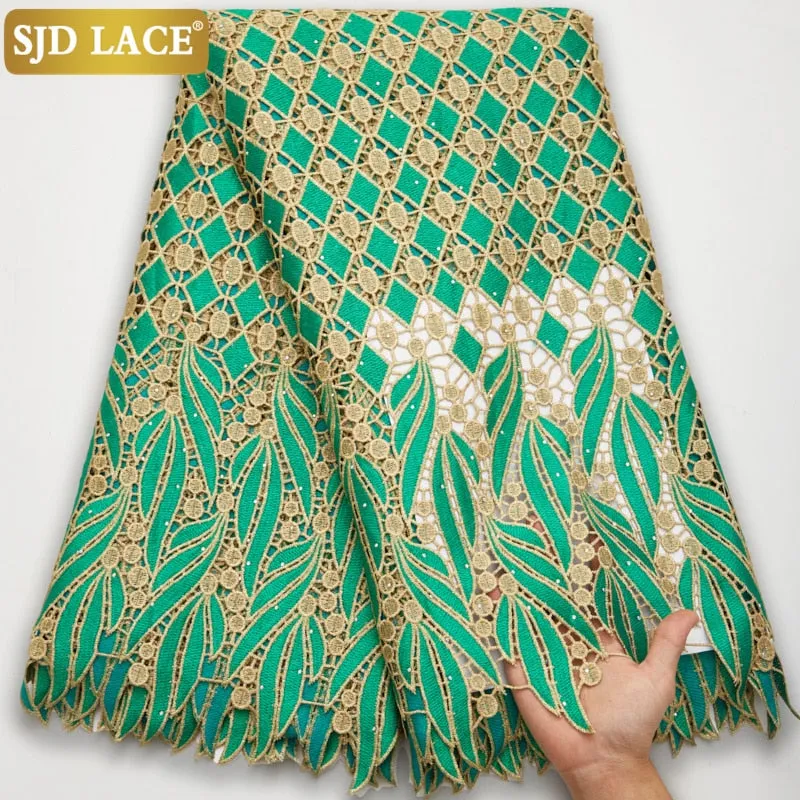 SJD LACE 2021Skin Friendly Classic African Eembroidery Guipure Cord with Stones Fabric Nigerian Celebration lace For Party A2547