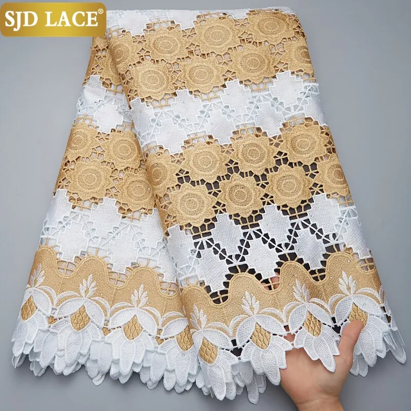 SJD LACE 2021Skin Friendly Classic African Eembroidery Guipure Cord with Stones Fabric Nigerian Celebration lace For Party A2547