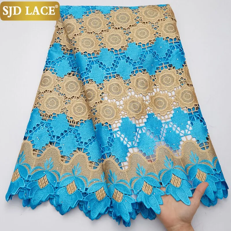 SJD LACE 2021Skin Friendly Classic African Eembroidery Guipure Cord with Stones Fabric Nigerian Celebration lace For Party A2547