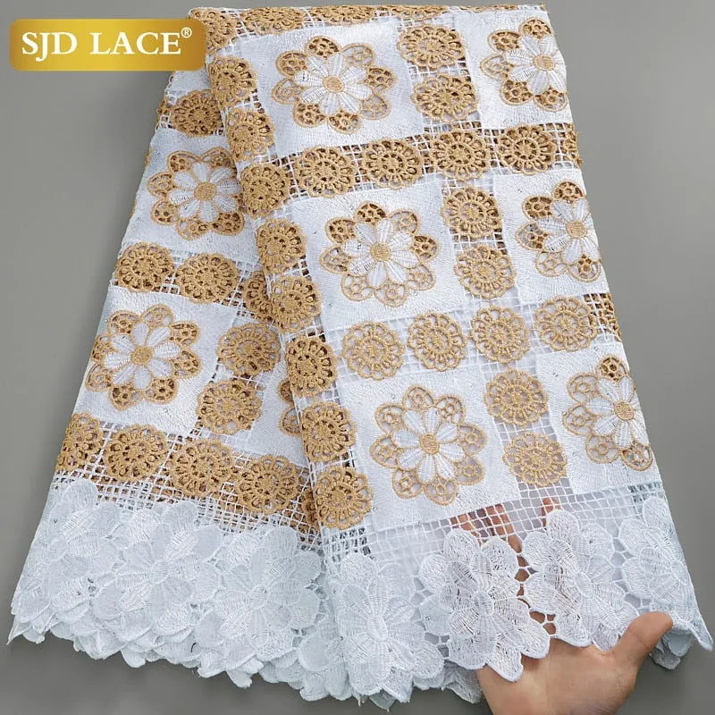 SJD LACE 2021Skin Friendly Classic African Eembroidery Guipure Cord with Stones Fabric Nigerian Celebration lace For Party A2547