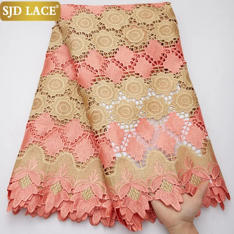 SJD LACE 2021Skin Friendly Classic African Eembroidery Guipure Cord with Stones Fabric Nigerian Celebration lace For Party A2547