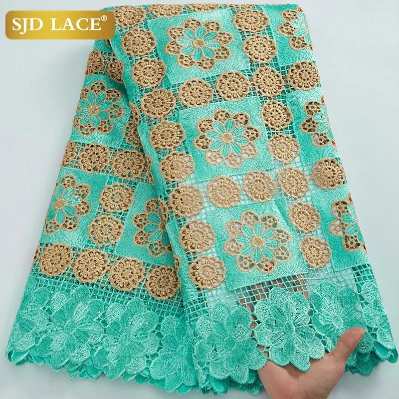 SJD LACE 2021Skin Friendly Classic African Eembroidery Guipure Cord with Stones Fabric Nigerian Celebration lace For Party A2547