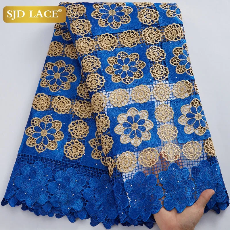 SJD LACE 2021Skin Friendly Classic African Eembroidery Guipure Cord with Stones Fabric Nigerian Celebration lace For Party A2547
