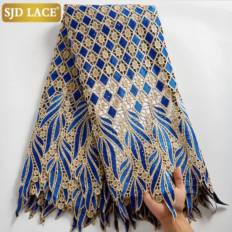 SJD LACE 2021Skin Friendly Classic African Eembroidery Guipure Cord with Stones Fabric Nigerian Celebration lace For Party A2547