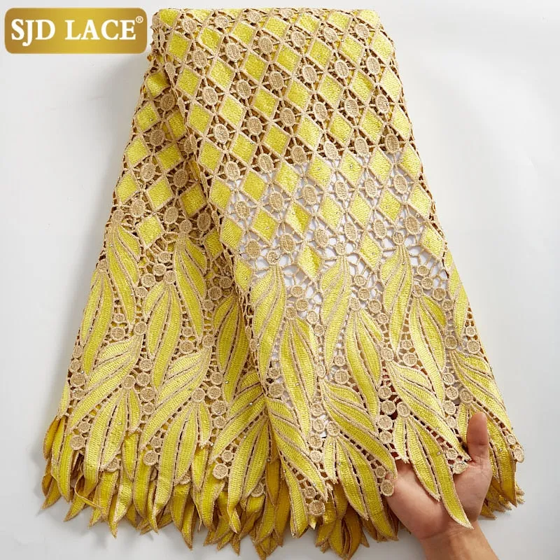SJD LACE 2021Skin Friendly Classic African Eembroidery Guipure Cord with Stones Fabric Nigerian Celebration lace For Party A2547