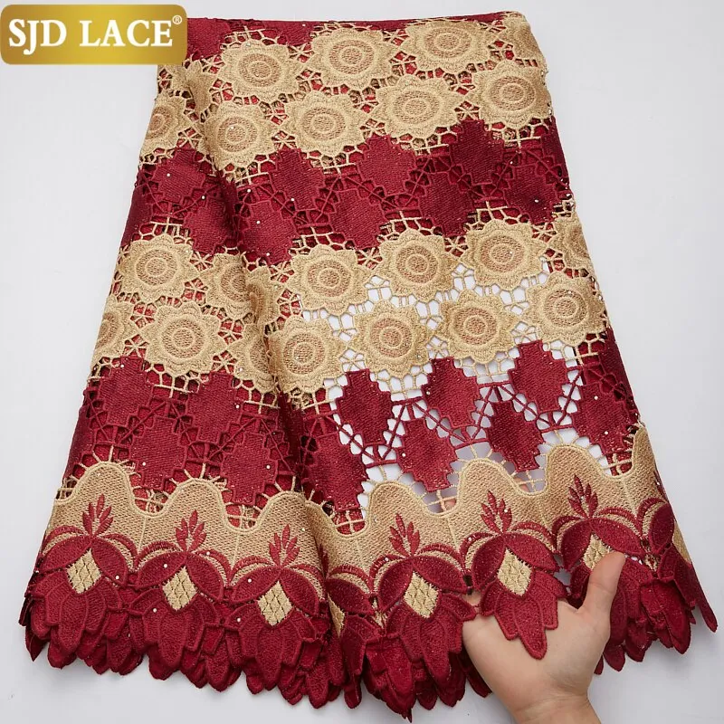 SJD LACE 2021Skin Friendly Classic African Eembroidery Guipure Cord with Stones Fabric Nigerian Celebration lace For Party A2547