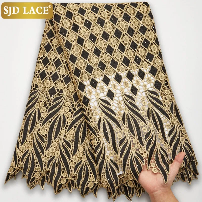 SJD LACE 2021Skin Friendly Classic African Eembroidery Guipure Cord with Stones Fabric Nigerian Celebration lace For Party A2547