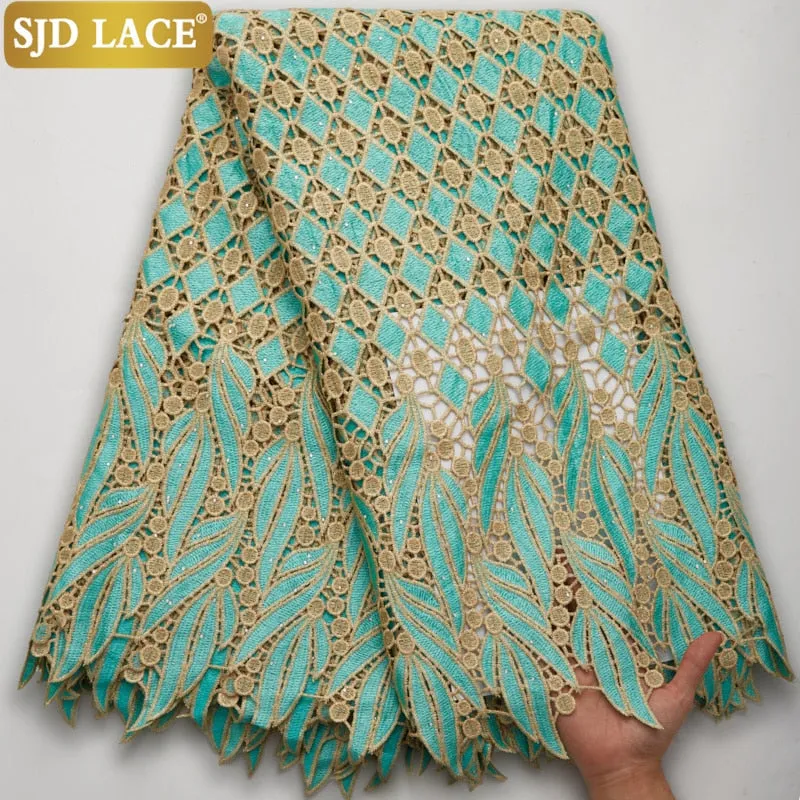 SJD LACE 2021Skin Friendly Classic African Eembroidery Guipure Cord with Stones Fabric Nigerian Celebration lace For Party A2547