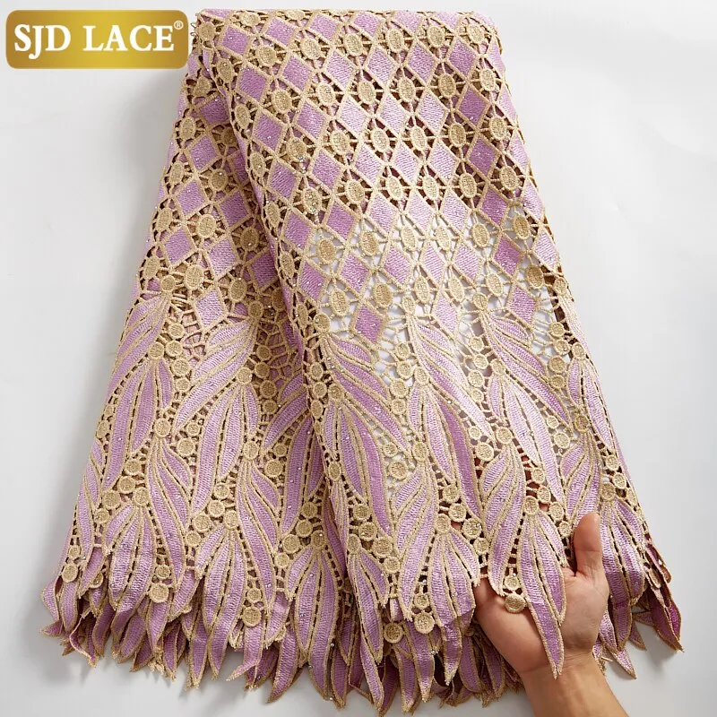 SJD LACE 2021Skin Friendly Classic African Eembroidery Guipure Cord with Stones Fabric Nigerian Celebration lace For Party A2547