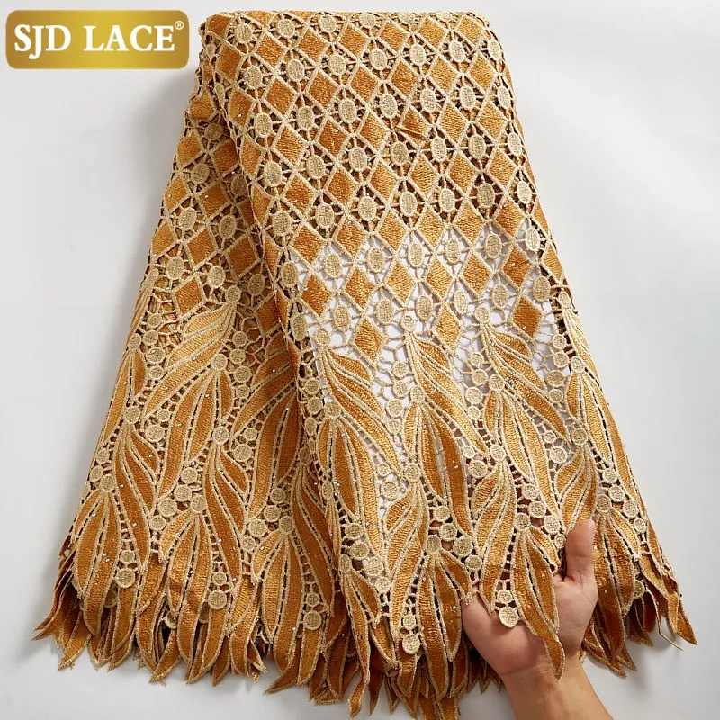 SJD LACE 2021Skin Friendly Classic African Eembroidery Guipure Cord with Stones Fabric Nigerian Celebration lace For Party A2547