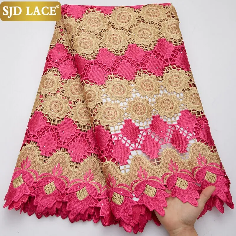 SJD LACE 2021Skin Friendly Classic African Eembroidery Guipure Cord with Stones Fabric Nigerian Celebration lace For Party A2547