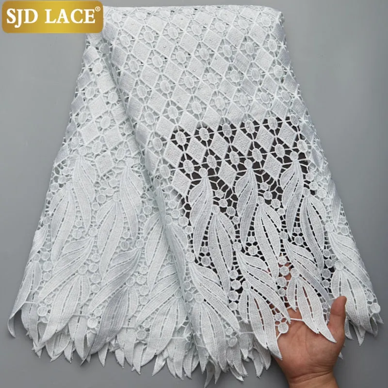 SJD LACE 2021Skin Friendly Classic African Eembroidery Guipure Cord with Stones Fabric Nigerian Celebration lace For Party A2547