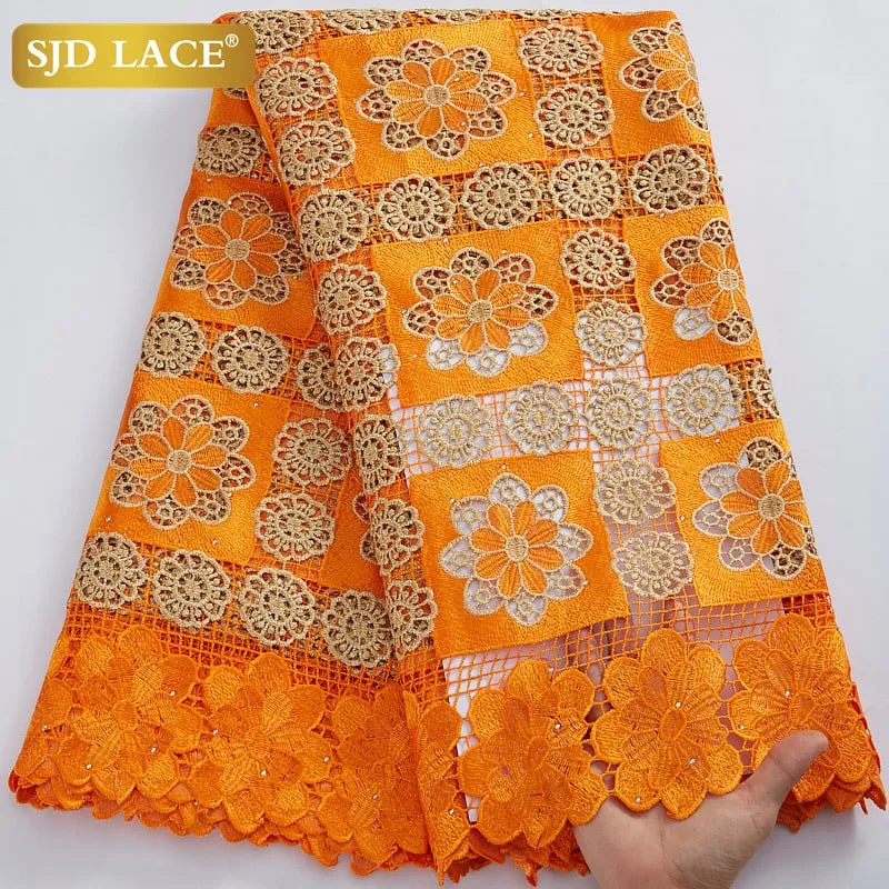 SJD LACE 2021Skin Friendly Classic African Eembroidery Guipure Cord with Stones Fabric Nigerian Celebration lace For Party A2547