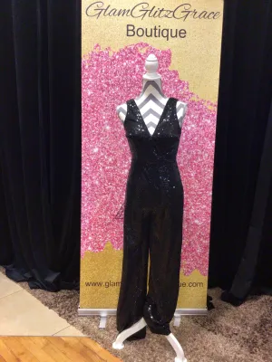 Sleeveless Black Sequin Jumpsuit