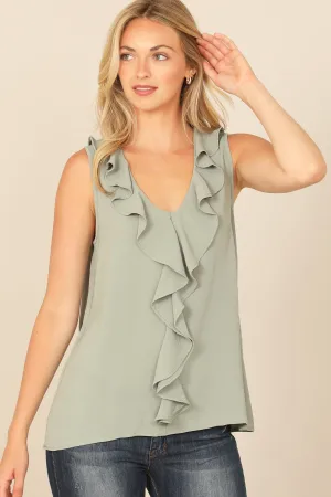 SLEEVELESS RUFFLE DETAIL SOLID TOP
