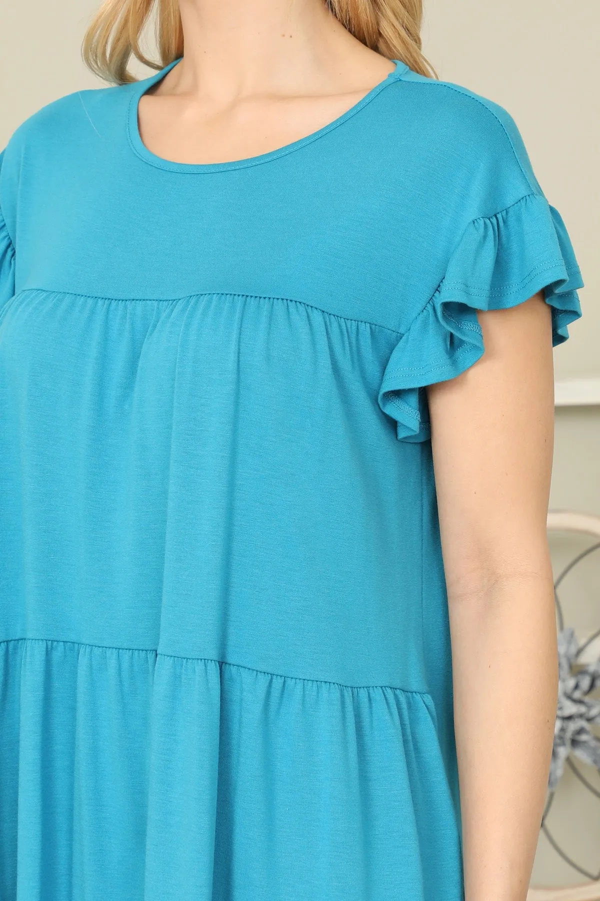 Solid Ruffle Sleeve Tiered Top