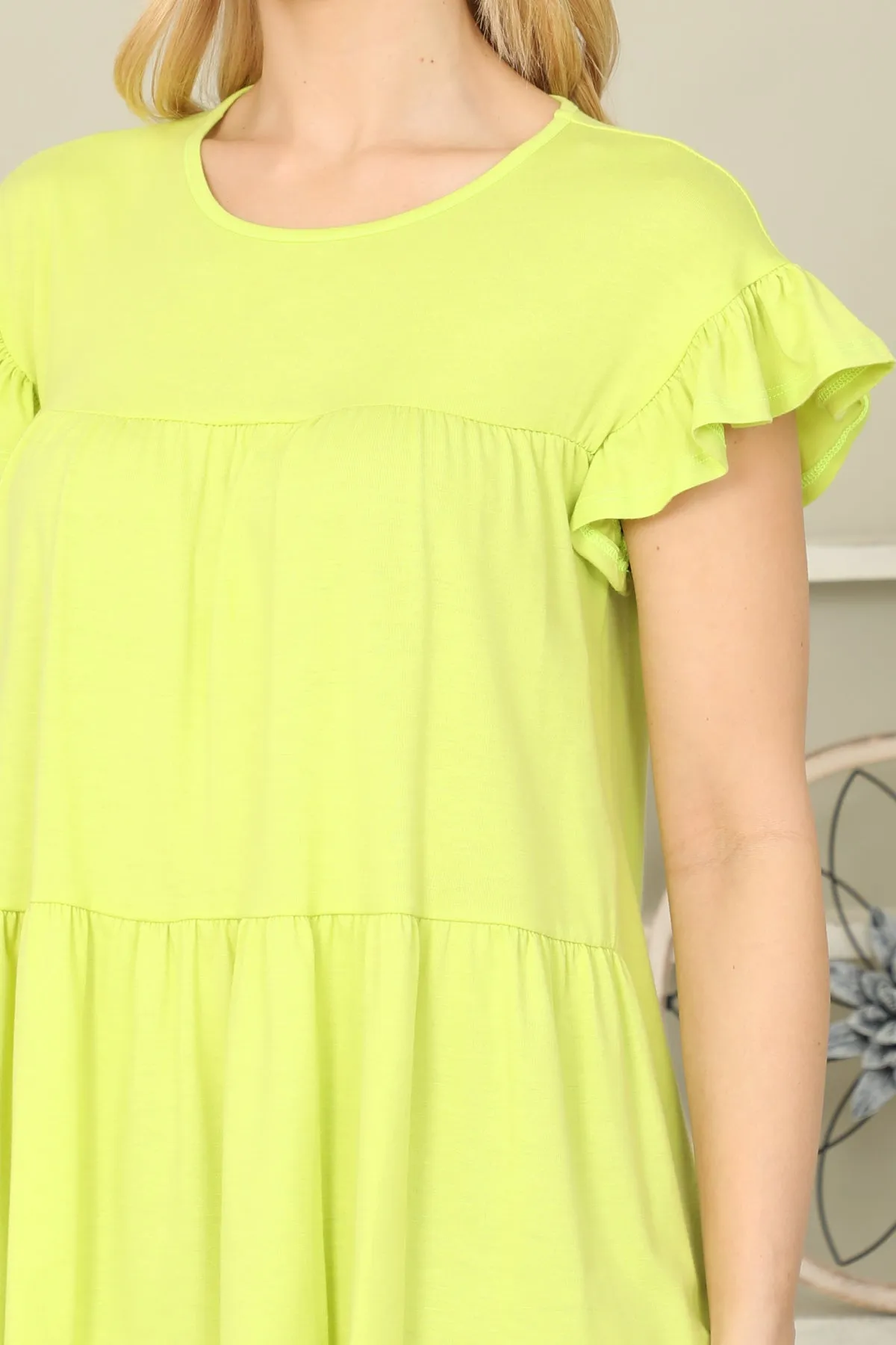 Solid Ruffle Sleeve Tiered Top
