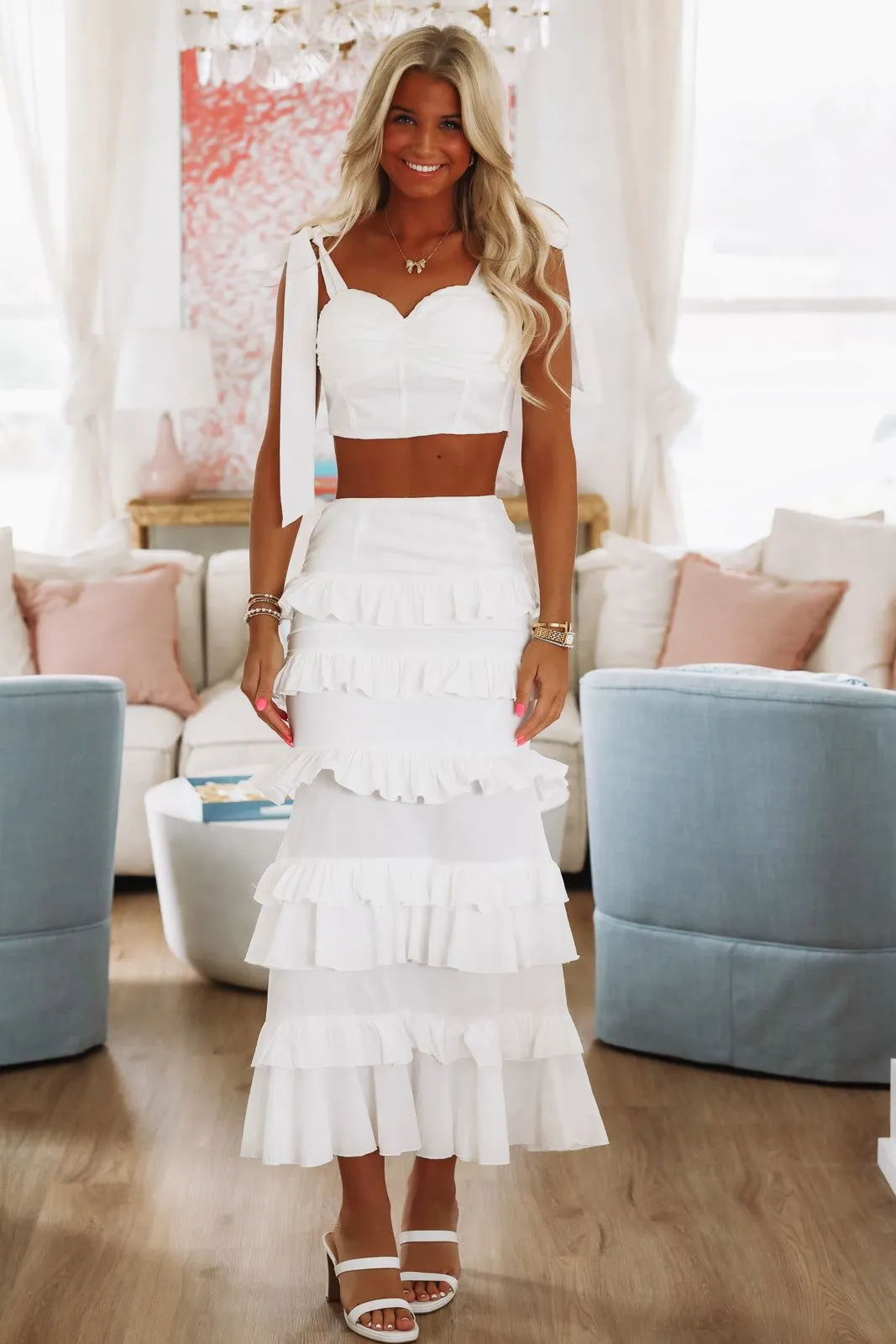 Spring Muse Ruffle Maxi Skirt - White