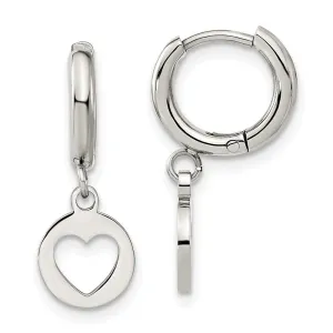 Stainless Steel Polished Cut Out Heart Dangle Hoop Earrings