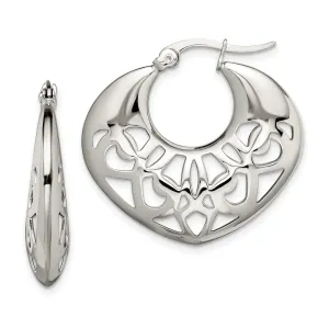 Stainless Steel Polished Fancy Cut out 30mm Diameter Hoop Earrings