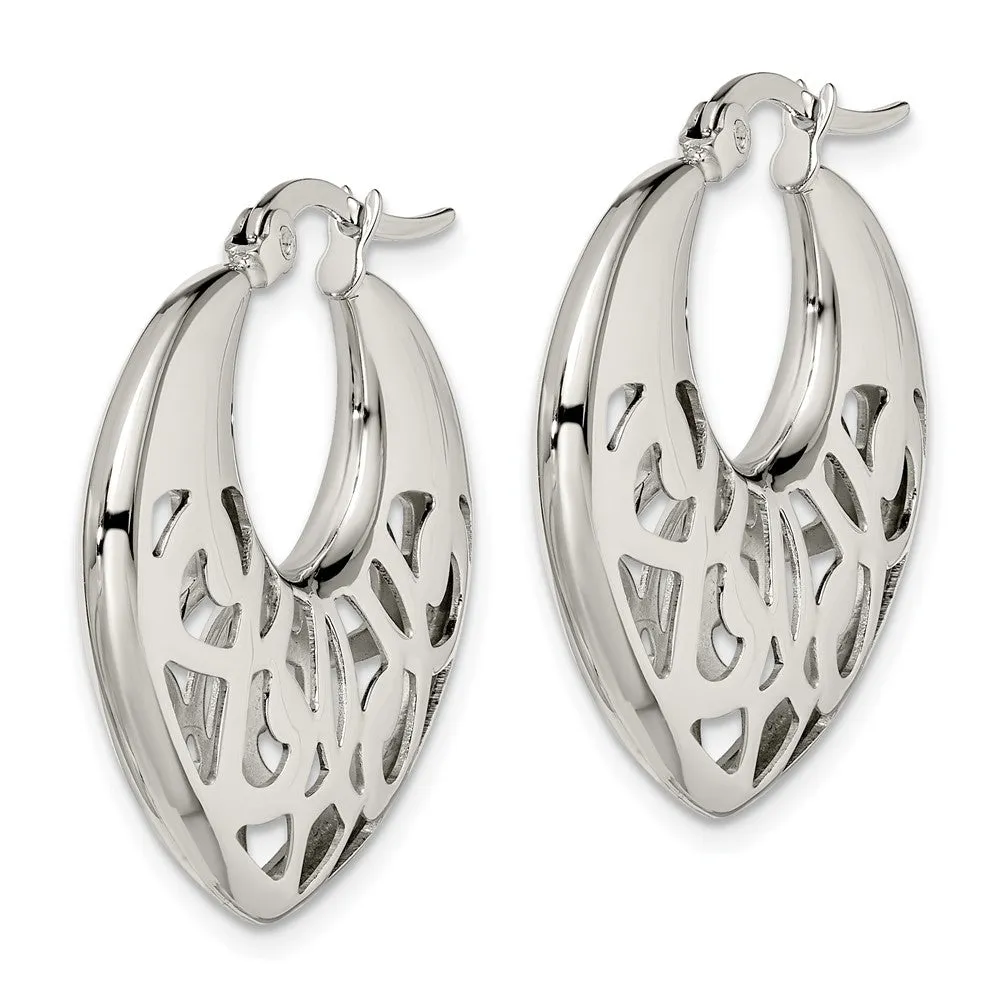 Stainless Steel Polished Fancy Cut out 30mm Diameter Hoop Earrings