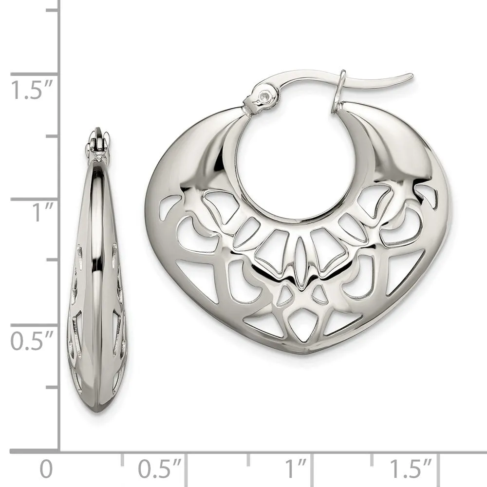 Stainless Steel Polished Fancy Cut out 30mm Diameter Hoop Earrings