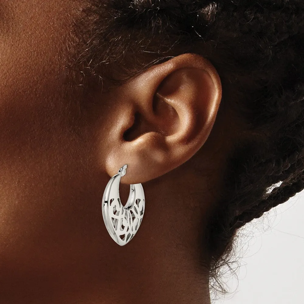 Stainless Steel Polished Fancy Cut out 30mm Diameter Hoop Earrings