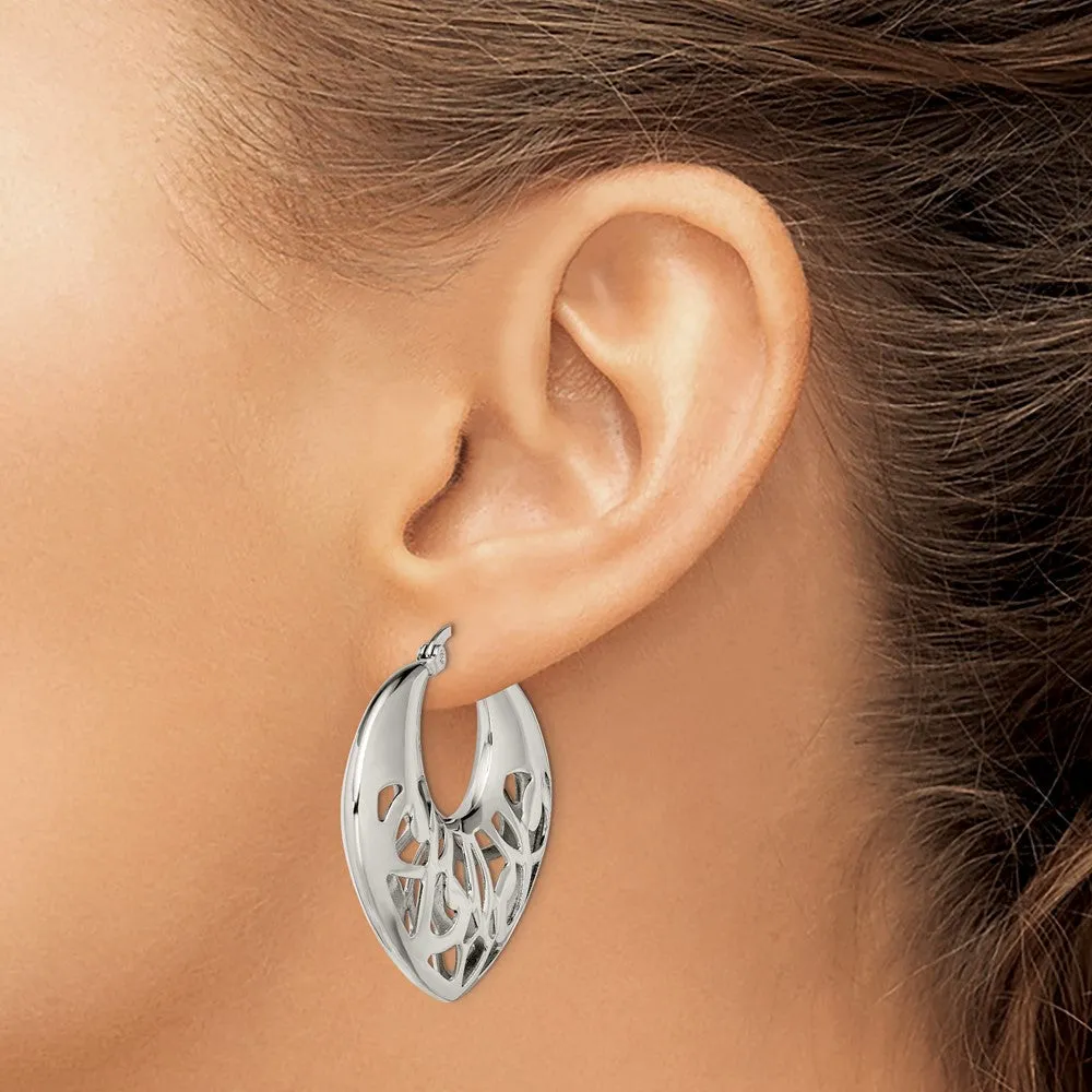 Stainless Steel Polished Fancy Cut out 40mm Diameter Hoop Earrings