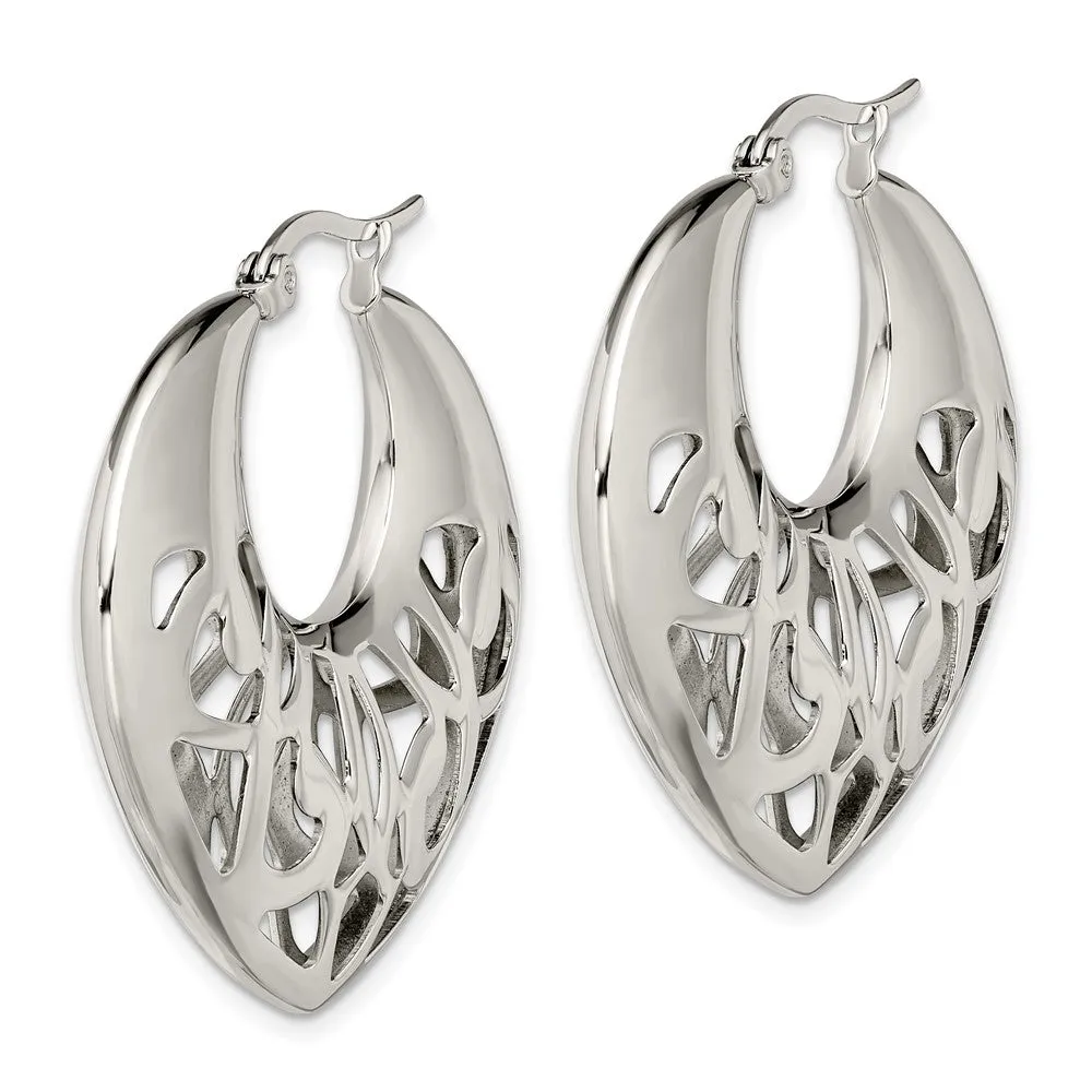 Stainless Steel Polished Fancy Cut out 40mm Diameter Hoop Earrings