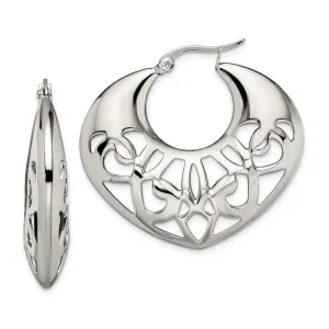 Stainless Steel Polished Fancy Cut out 40mm Diameter Hoop Earrings